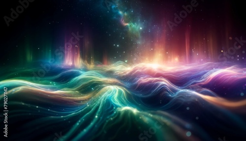Ethereal Color Waves Dance in Synchrony with the Cosmos. Waves of ethereal color sway gracefully in the night sky, echoing the cosmic symphony. photo