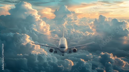 Airplane Flying High Above the Clouds