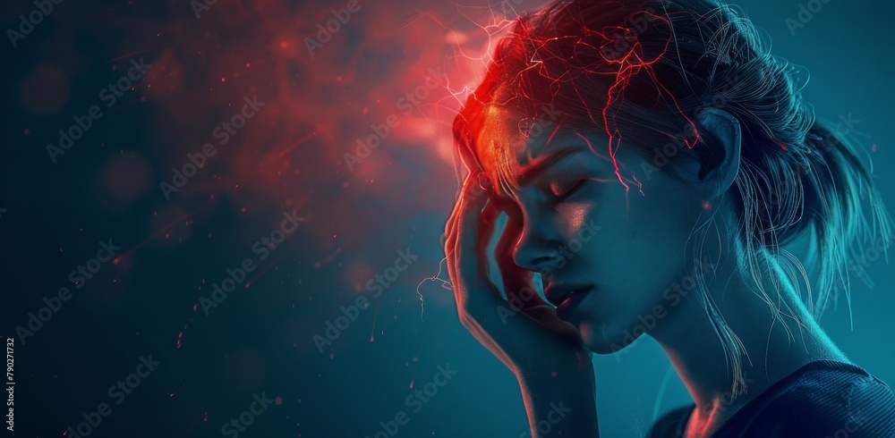 Woman With Red Hair and Lightning in Background Woman With Red Hair and Lightning in Background