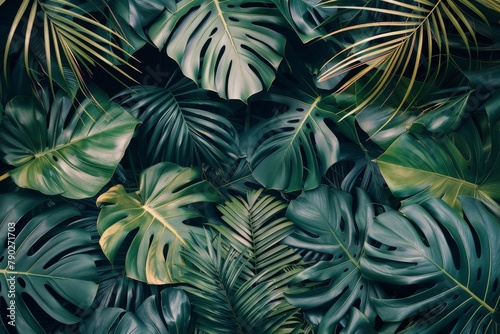 Green Leaves on Blue Background