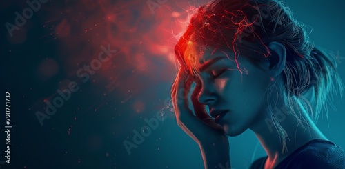 Woman With Red Hair and Lightning in Background