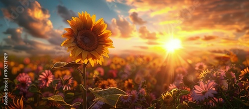 Sunflowers Field at Sunset