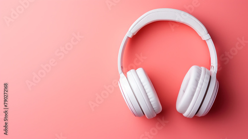 white headphones against a pink background