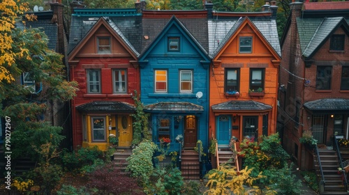 Colorful Houses Lining the Neighborhood Street