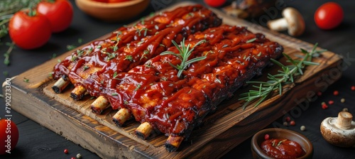 Wooden Cutting Board With Meat in Sauce