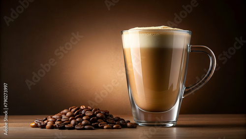 glass cup with latte coffee 