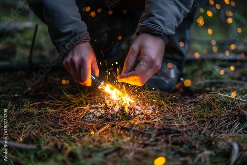 a person is lighting up a match with the sparks coming out