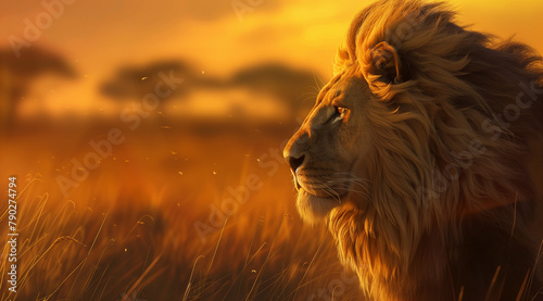 lion in the sunset, Majestic Lion in Golden Hour