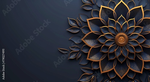 Blue and Gold Wall With Flower Design