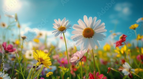 Colorful Flowers in Field Under Blue Sky