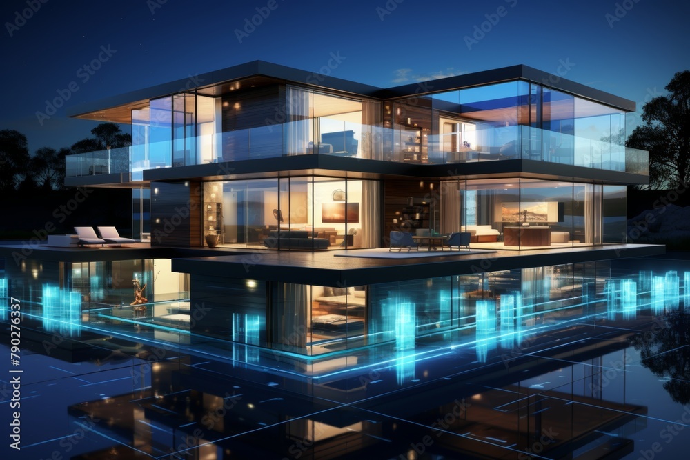 Modern house with digital holographic artificial intelligence smart technology Modern house with digital holographic artificial intelligence smart technology
