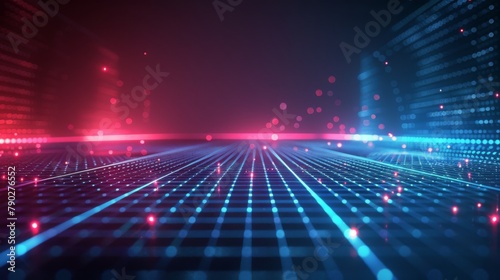 Neon-Lit Hallway With Tiled Floors