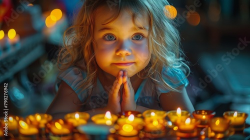 Young Girl Standing In Front Of Candles