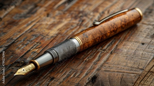 Pen Resting on Wooden Table