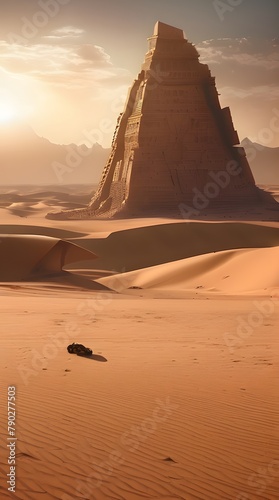 Golden Desert Dunes Under Sunset Sky