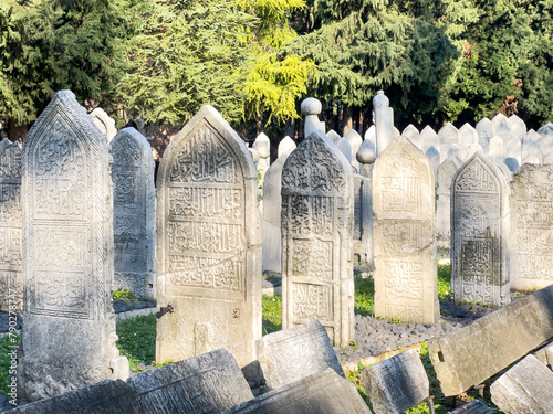 The historical Muradiye Mosque complex, belonging to the Ottoman Empire, located in Bursa, Historical cemeteries and tombstones from the Ottoman Empire photo