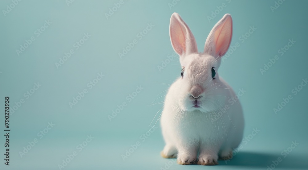Obraz premium White Rabbit Sitting on Blue Floor