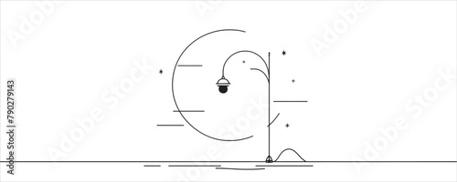 Continuous line drawing of a street lamp. One line street lamp, vector illustration.
