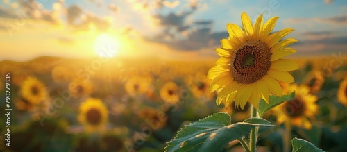 A Large Sunflower Standing Amongst a Field of Sunflowers