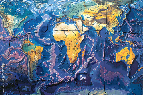 Detailed Visual Representation of Earth's Plate Tectonics and Associated Movements