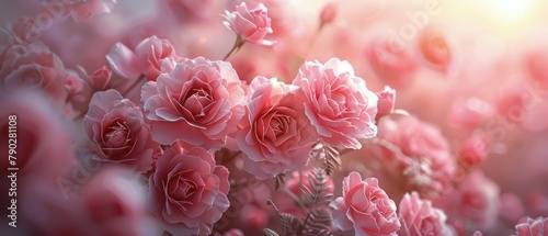 A Bunch of Pink Roses Blooming