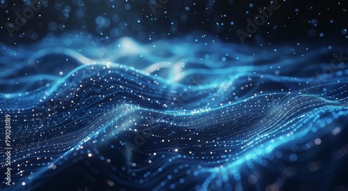 Blue and Black Abstract Background With Dots and Lines