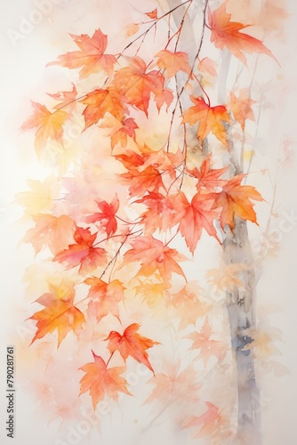 A delicate pastel watercolor painting of a maple tree with its leaves gently swaying in the breeze  capturing the essence of a peaceful autumn day