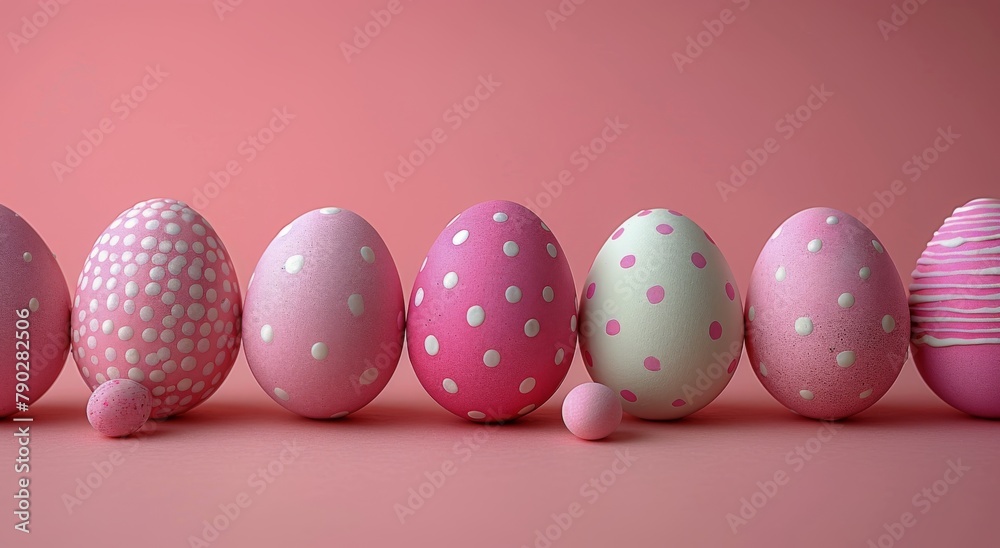 Row of Painted Eggs on Pink Background