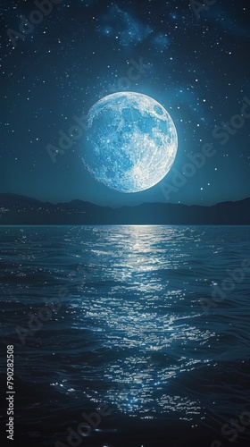 Blue Moon Reflecting on Water