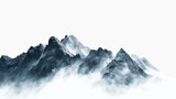Minimalist mountain background, sharp peaks against a stark white sky, abstract and modern artistic interpretation