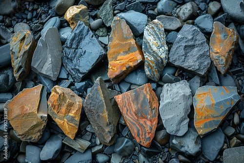 An image of a series of stone tools found in an old riverbed, each bearing marks of crafting and use photo