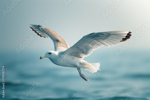 An image of an albatross gliding effortlessly over the ocean, its wings spread wide against a backdr photo