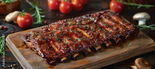 Wooden Cutting Board With Meat in Sauce
