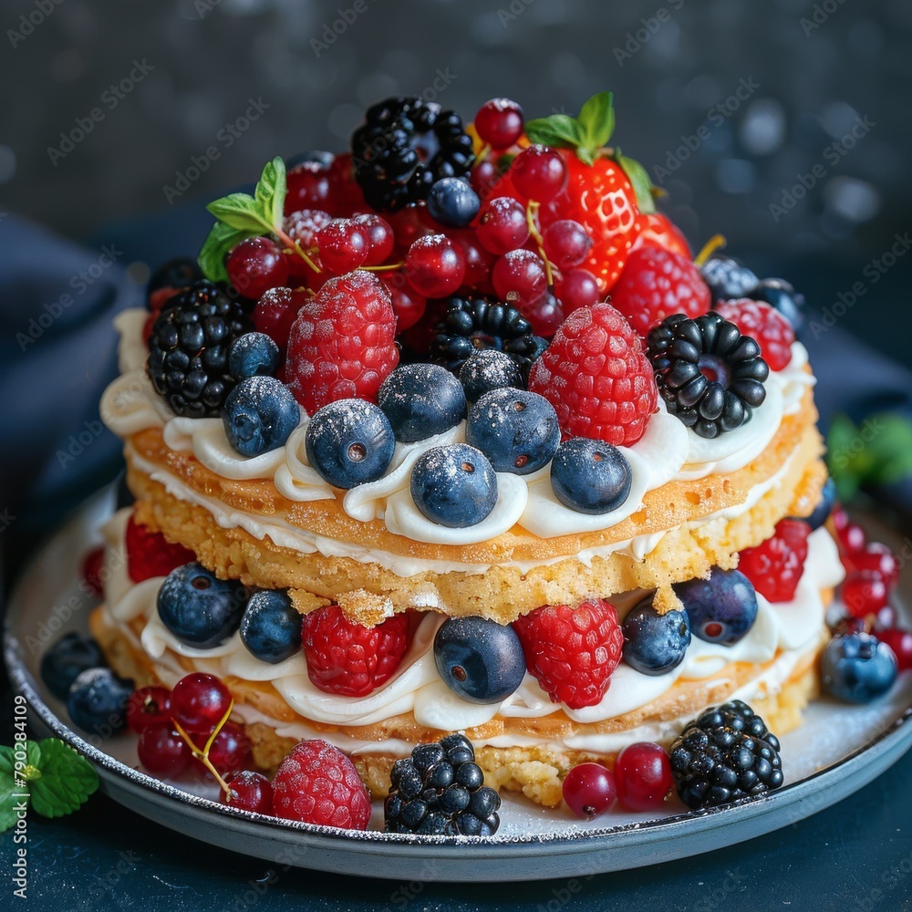 Triple Layer Cake With Berries and Blueberries Triple Layer Cake With Berries and Blueberries