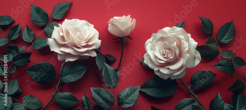 White Flowers Arranged on Red Wall