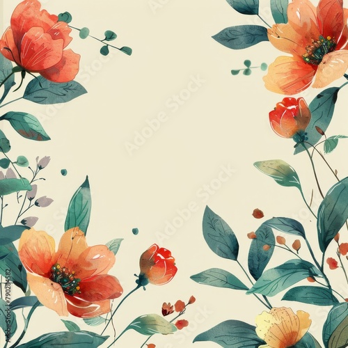 Painting of Flowers and Leaves on a White Background