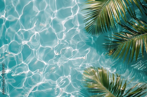 Pool Filled With Blue Water and Palm Leaves