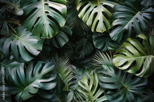 Green Leaves on Blue Background