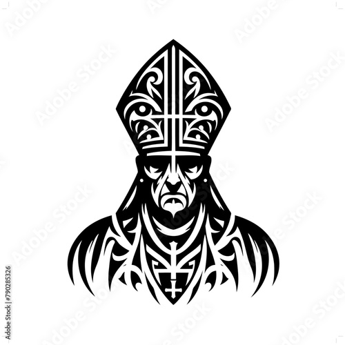 bishop in modern tribal tattoo, abstract line art of people, minimalist contour. Vector