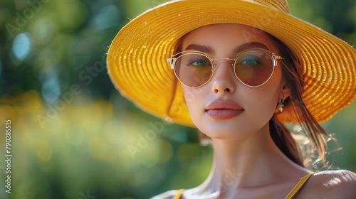 Woman in Yellow Hat and Sunglasses