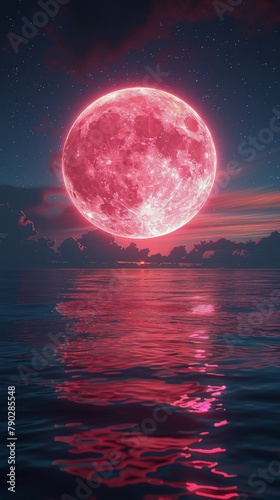 Pink Moon Reflecting on Water