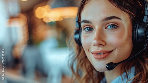 Woman Wearing Headset Talking on Cell Phone