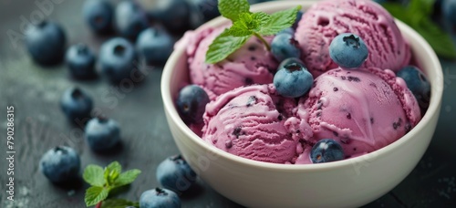 Bowl of Ice Cream With Blueberries and Raspberries