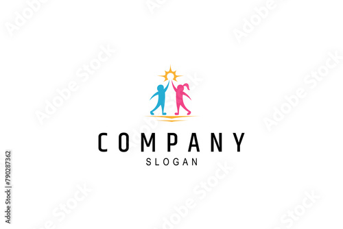 Happy kids logo template in multiple color.