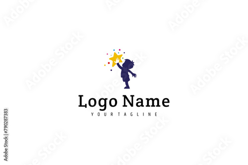 Playful logo of boy touching the stars.