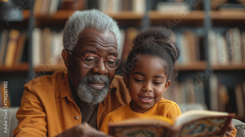 7. Storytime: In a cozy living room, grandparents read bedtime stories to their grandchildren, transporting them to far-off lands and magical realms. As the children listen with wi