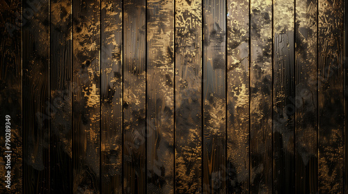 Golden details against the background of dark wood, creating contrast and adding warmth to the space.  photo