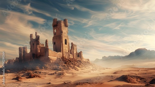 CASTLE RUINS IN THE DESERT WALLPAPER BACKGROUND photo