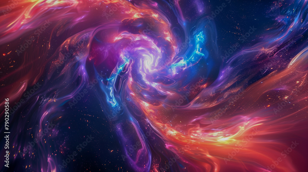 Swirling streaks of light intersecting with dynamic fluids. 