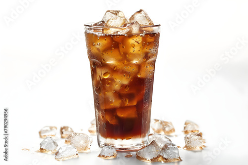 Iced coffee on a white background, perfect for summer refreshment or a morning energy boost.